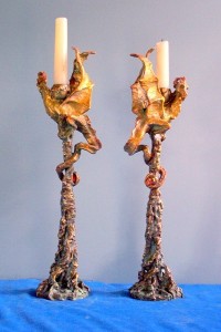 (19) Bronze Sculpture Dragon, Jewel Candlesticks in ETSY