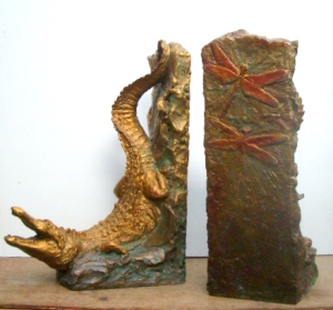 (37) Bronze Crocodilian-Alligator Book End Sculptures in ETSY