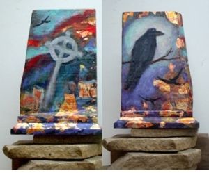 crows & celtic cross painting front & back